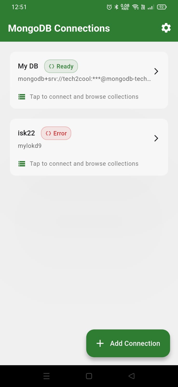 T2client Android app main dashboard